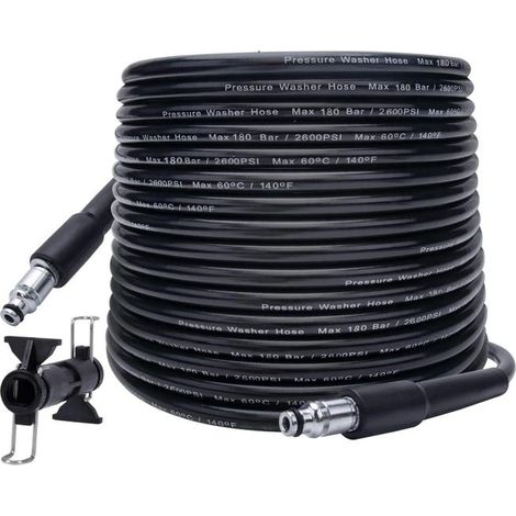 Tuyau de Nettoyeur Haute Pression 10 m x 180 bar, Compatible avec BOSCH, BLACK & DECKER, AR, MICHELIN, STANLEY, MAC ALLISTER (Type A)