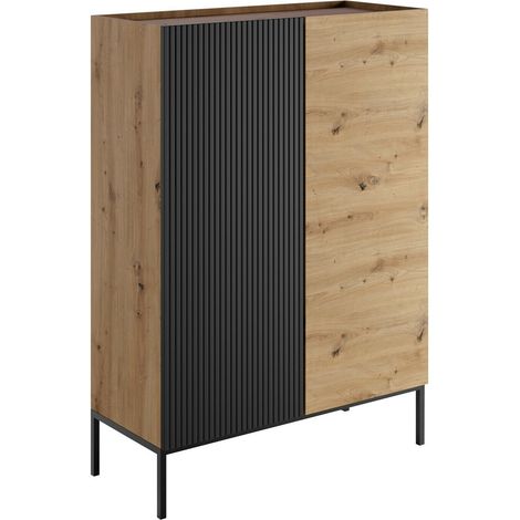 Estantería Lunole 100, Roble Artisan + Negro, Con puertas, Cerrable, MDF, Aglomerado laminado, Número de puertas: 0, Número de cajones: 0, 140x100x42cm (1/5)