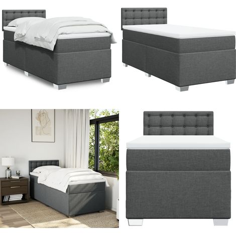 Boxspringbett mit Matratze Dunkelgrau 90x200 cm Stoff - Boxspringbett - Doppelbett - Bettsystem - Schlafsofa - Polsterbett - Home & Living (1/5)