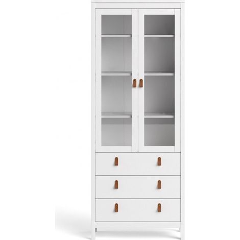 Vitrine salon 199 cm blanc mat avec deux portes et trois tiroirs - Cascina