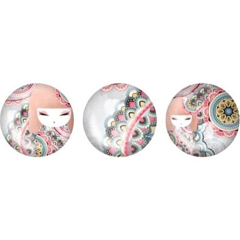 3 magnets ronds en verre assortis Kimmidoll - Rose et bleu