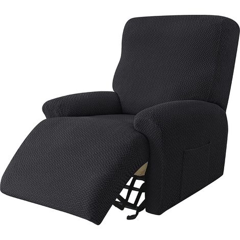 Stretch-Sesselbezug, 4-teilig, Jacquard-Stoff, rutschfest, abnehmbar und waschbar, Schwarz