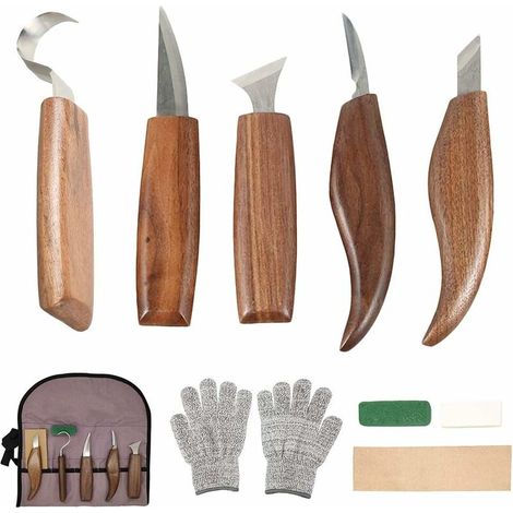 Juego de 10 herramientas de acero al carbono para tallar madera con cuchillo de gancho, cuchillo de tallado profesional, herramientas de grabado en madera para trabajos de carpintería.