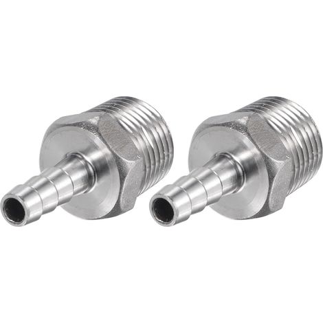 Raccord Cannelé Tuyau Barbillon 8mm OD x 1/2PT Mâle Filetage 304 Inox Acier Droit Tuyau Connecteur pour Eau Air Carburant Paquet 2 (1/5)