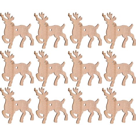 Ensemble de 12 décorations de sapin de Noël, renne en bois en forme de cœur et d'ange, décorations à faire soi-même, renne (1/5)