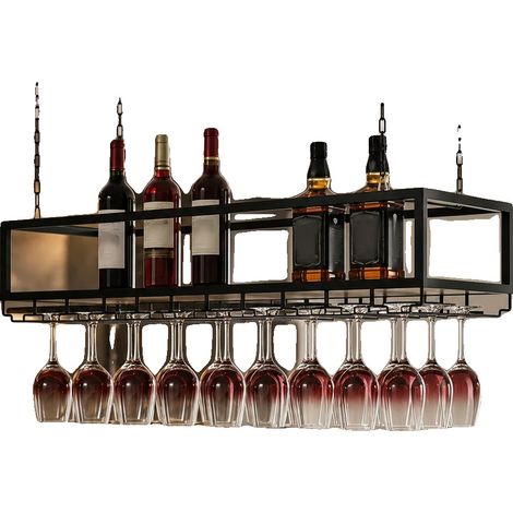 Decken-Weinregal, Tragfähigkeit 75kg, Abmessungen 110cm x 25cm x 22cm, Kettenlänge 1m, Material lackfreies Brett und Eisen, Montage erforderlich Ja (1/5)