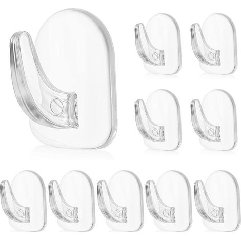 Lot de 10 mini crochets adhésifs en acrylique transparent pour murs et portes de cuisine, salle de bain, bureau (1/5)
