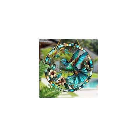 Attrape solaire en acrylique coloré, colibri et fleurs, décoration à suspendre pour fenêtre de 15 cm avec motif de vitrail imprimé, attrape-rêves, idée cadeau et décoration de jardin pour une (1/5)