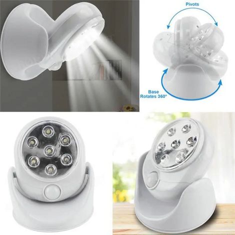 Lampe LED - Rotation à 360° - Détecteur de mouvement - Sans fil - Extérieur - Jardin - Couloir - Blanche, Unité (1/4)