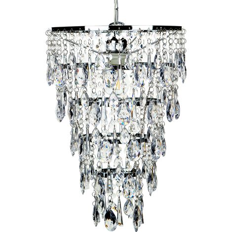 Lámpara de techo araña cascada metal plateado 100 cm cristal estilo glam Entwash