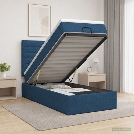 vidaXL Cama otomana con colchón con cabecera Azul 80 x 200 cm Tela (1/5)