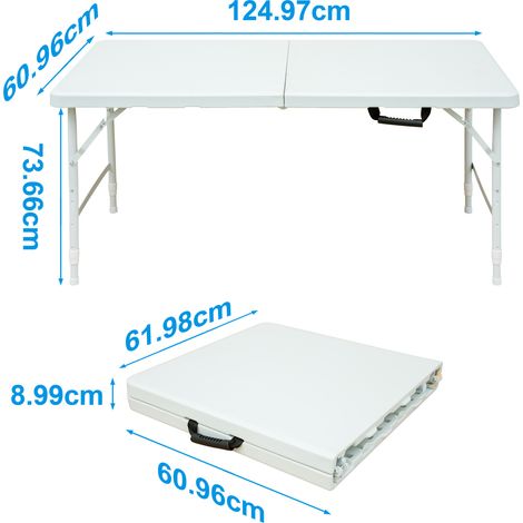 Tavolo pieghevole 124.97x60.96x73.66 cm bianco in plastica e ferro regolabile in altezza (1/2)