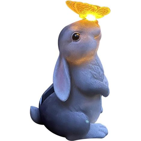 Rabbit Statue Solar Garden Ornaments Outdoor Garden Ornament with Light Solar Butterfly Home Decor Animal Figurine Gift for Lawn (1/5)