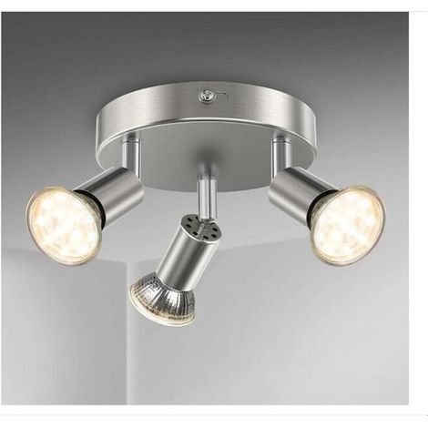 Plafonnier salle de bain éclairage LED lampe plafond sdb chrome 3 spots orientables IP44 GU10 bleu (1/5)