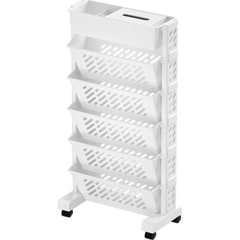 Bibliothèque mobile de grande capacité, rotative et amovible, en plastique, pratique, étagère d'organisation roulante, 6 couches