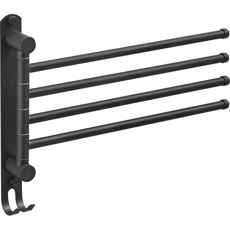 Bathroom Towel Rail with 4 Bars 180°Rotating Towel Rails in SUS304 Stainless Steel Wall Mounted Towel Rails for Bathroom Kitchen Sink - Black (1/5)