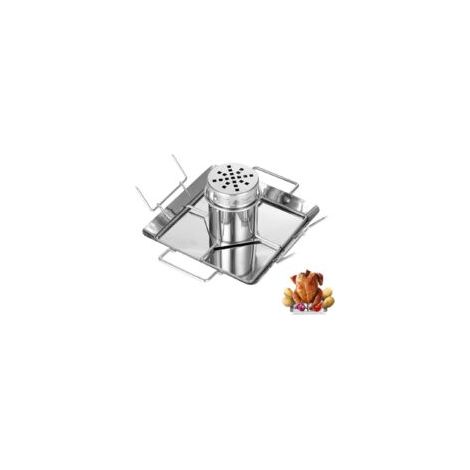 Rôtissoire à poulet - Grille à poulet en acier inoxydable - Grill à poulet en forme de canette de bière - Accessoires pour barbecue en extérieur et au four - Accessoire de barbecue avec 4 brochettes d (1/4)