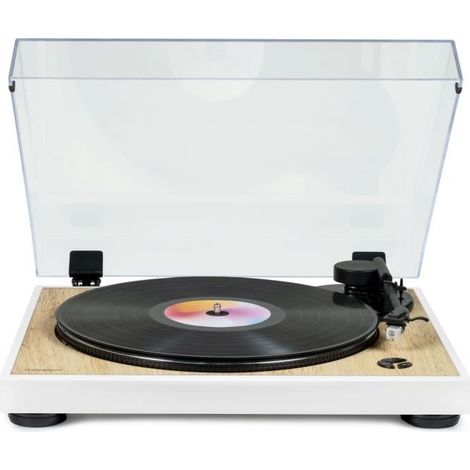 Piatto stereo THOMSON TT301 - Design legno e bianco - Testina di lettura Audio-Technica AT3600L - 33 e 45 giri (1/5)