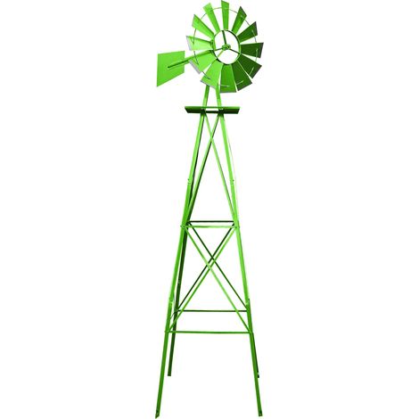 Wiltec Molino de viento estilo americano verde 250 cm de altura rueda de viento rodamiento de bolas