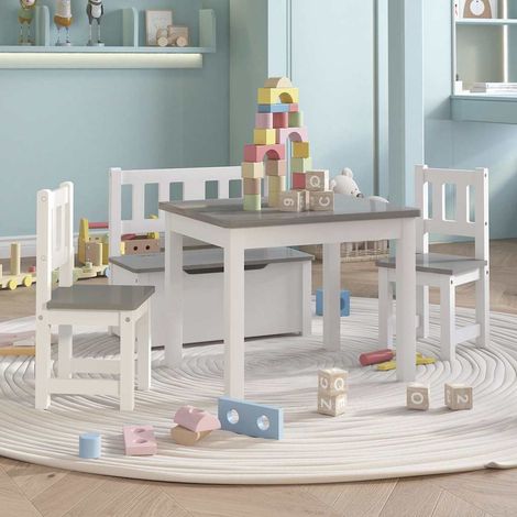 vidaXL Ensemble de table et chaises enfants 4 pcs Blanc et gris MDF (1/5)