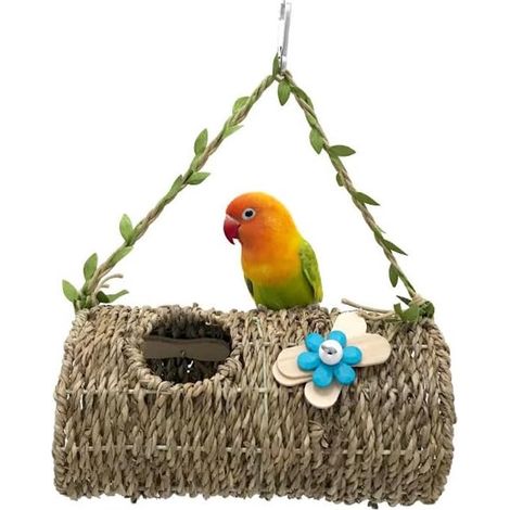 Casetta per uccelli con amaca, tunnel rifugio per pappagalli, accessori per gabbie per pappagalli e criceti (colore dei fiori casuale) (1/5)