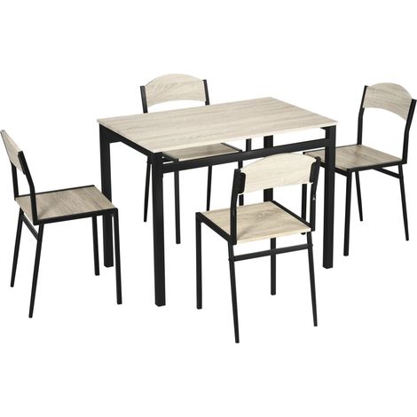 Set da Pranzo Tavolo Rettangolare e 4 Sedie in Acciaio e MDF Nero e Rovere (1/5)