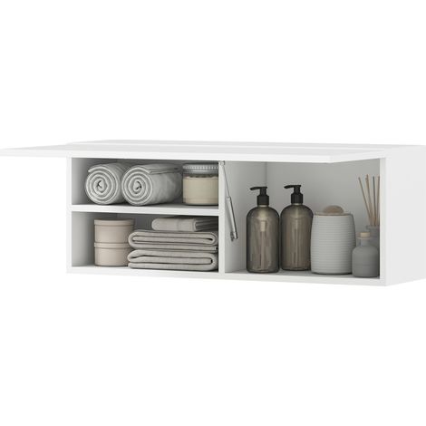Armadio pensile per bagno 80 x 25 x 30 cm spazio ottimizzato apertura morbida moderno in truciolare bianco 210002733