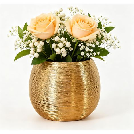 Cache-Pot Céramique Doré Pot De Fleur en Céramique pour Plante Succulente Vase À Fleurs Rond 16.00 Cm Contenant Décoratif pour Intérieur Bureau Et Maison (1/5)