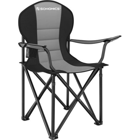 Songmics – Chaise de camping pliante avec rembourrage en éponge – Charge max 250 kg – Structure en acier robuste – Sac de transport inclus – Gris et noir