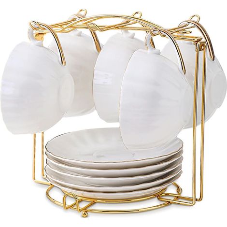 Porte-tasses à thé, porte-tasses à thé en métal doré, organisateur de rangement pliable pour tasses à café, cuillères et soucoupes