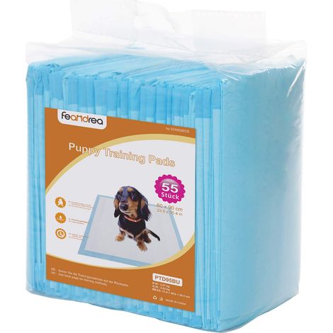 Feandrea Tappetini per Addestramento di Cani, Tappetini Assorbenti per Cuccioli, 5 Strati a Prova di Perdite, Superficie ad Asciugatura Rapida, L 90 x 60 cm, Pacco da 55 Pezzi, Blu e Bianco PTD95BU (1/5)