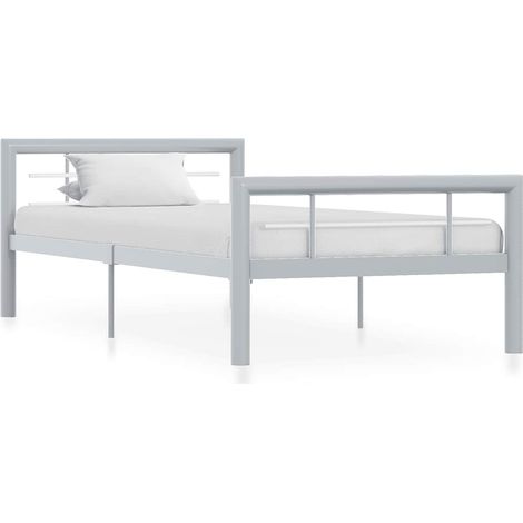 Cadre de lit sans matelas gris et blanc métal 100x200 cm (1/5)