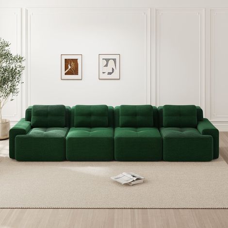 Divano modulare 4 posti profondità seduta 74 cm verde in velluto a coste senza montaggio (1/5)