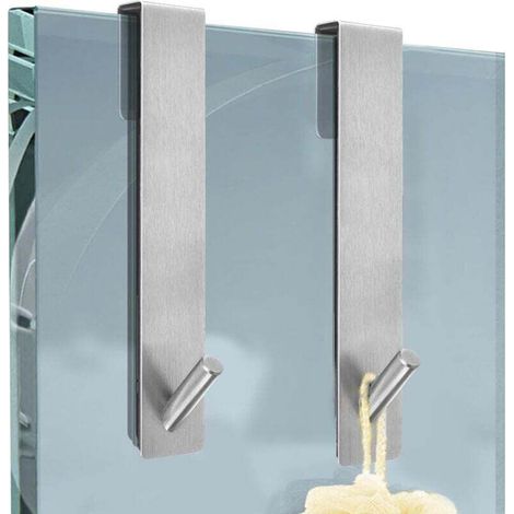 Crochet Pour Paroi de Douche,2 Pièces Crochet de Porte en Verre,Crochet de Douche en Acier Inoxydable,Crochets de Porte en Verre Pour Suspendre Peignoirs, (Argent)