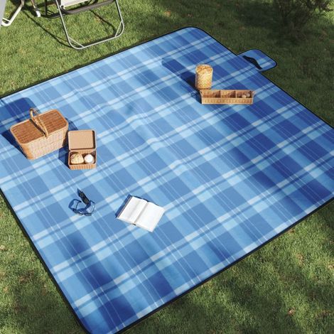 Couverture de pique-nique pliable carreaux bleu 200x200 cm (1/5)