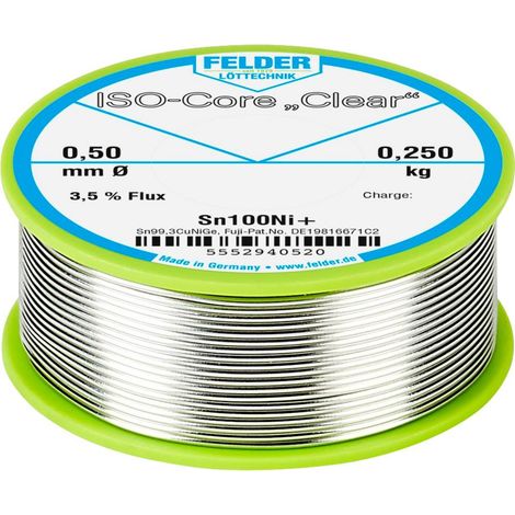 Felder ISO-Core "Clear" Sn100Ni+ Étain à souder bobine Sn99,25Cu0,7Ni0,05 0.250 kg 0.5 mm A581162 (1/2)