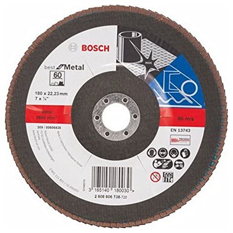 Bosch Accessories 2608606738 X571 Disco con falde Diametro 180 mm Ø foro 22.33 mm Dimensione dei grani 60 Acciaio 1 pz. (1/4)