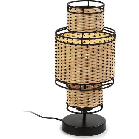 Tischlampe 21X21X45 Metall Schwarz/Naturrattan (1/3)