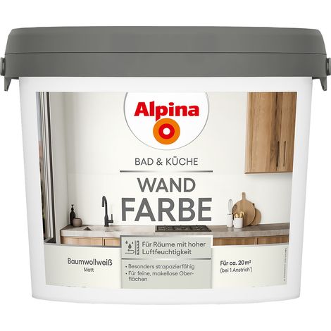 Alpina Wandfarbe für Küche & Badezimmer Baumwollweiß 2,5 L