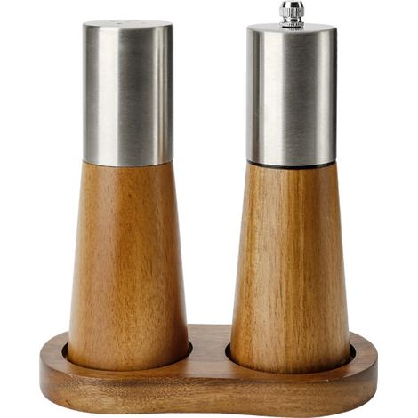 Ensemble de deux moulins à sel et à poivre, rechargeables, à mouture réglable.