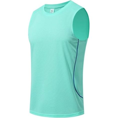 Men's quick-drying sleeveless summer vest with sporty side seams for gym, training, bodybuilding and outdoor sports (XL green) (1/5)