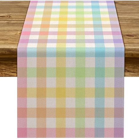 Chemin de table à carreaux buffalo pour Pâques, décoration de fête de printemps pour maison de ferme, cheminée, cuisine, salle à manger et maison (13 pouces x 36 pouces) (1/5)