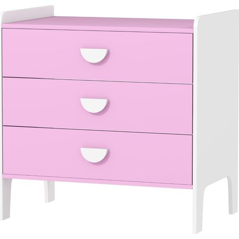 Cómoda infantil con 3 cajones de MDF y superficie de melamina 60 x 40 x 60 cm rosa y blanco HOMVRA (1/5)