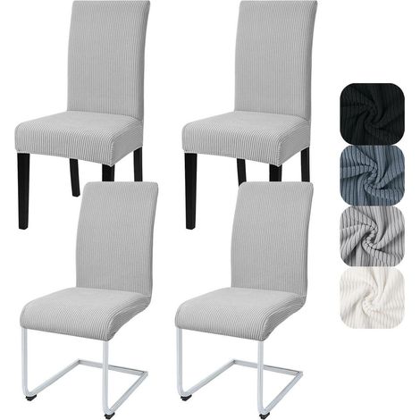 Stuhlhussen 4er Set, Universal Stretch, Kurzflor, Hellgrau (1/5)