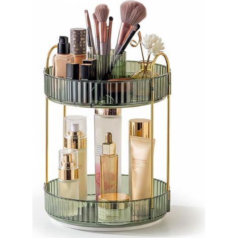 Cosmetic Organizer: 360° Rotating, Large Capacity Makeup Storage, Multifunctional Round Shelf for Skincare, Dressing Table, Bathroom (Green-A) (1/5)