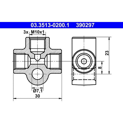 Pièce de raccord / distributeur, tuyaux ATE 03.3513-0200.1 000 429 05 37 101394