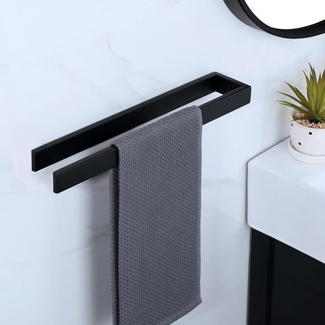 Porte Serviette Salle de Bain sans Perçage, Adhesif Porte-Serviettes Murale à Coller, Design Moderne Noir Mat pour Cuisine Lavabo Toilette, SUS304 Acier Inoxydable, 40CM (1/5)