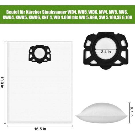 Set aus 15 Vlies-Staubsaugerbeuteln für Nass- & Trockensauger (487, WD4, WD5, WD6, WD5P, WD6P) – Filterbeutel