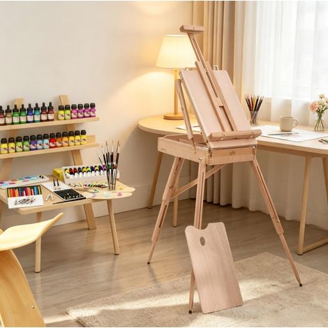 Caballete de pintura plegable ajustable 174 a 230 cm de madera de haya DESVIAE (1/5)
