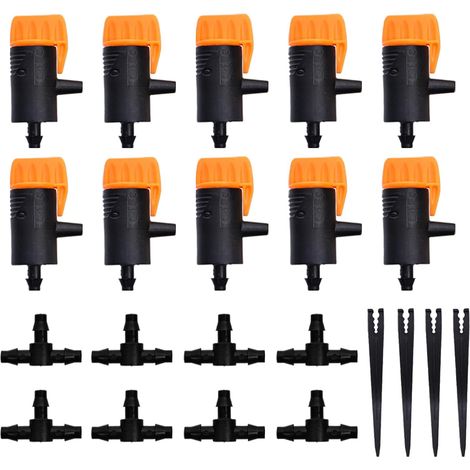 Garden Irrigation Kit, Micro - Adjustable Dripper, Hose Holder for Irrigation Pipes 4/7 or 3/5.4/7 mm, Three Way Barbed Hose Connector (1/5)
